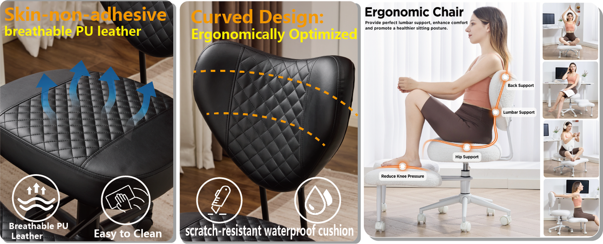 Meditation Chair with Lumbar Support and Height-Adjustable Seat, Black