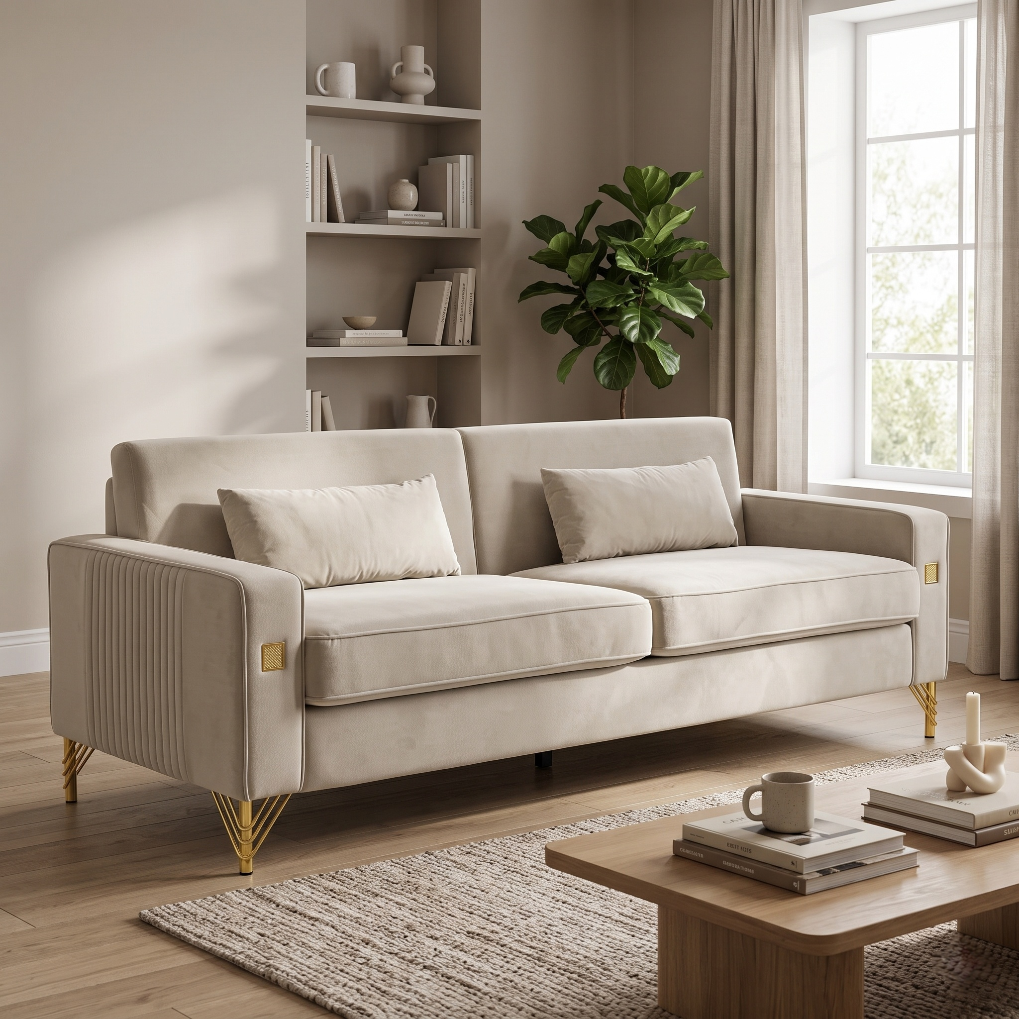 FX-P18-BE(SOFA) Modern Velvet Sofa