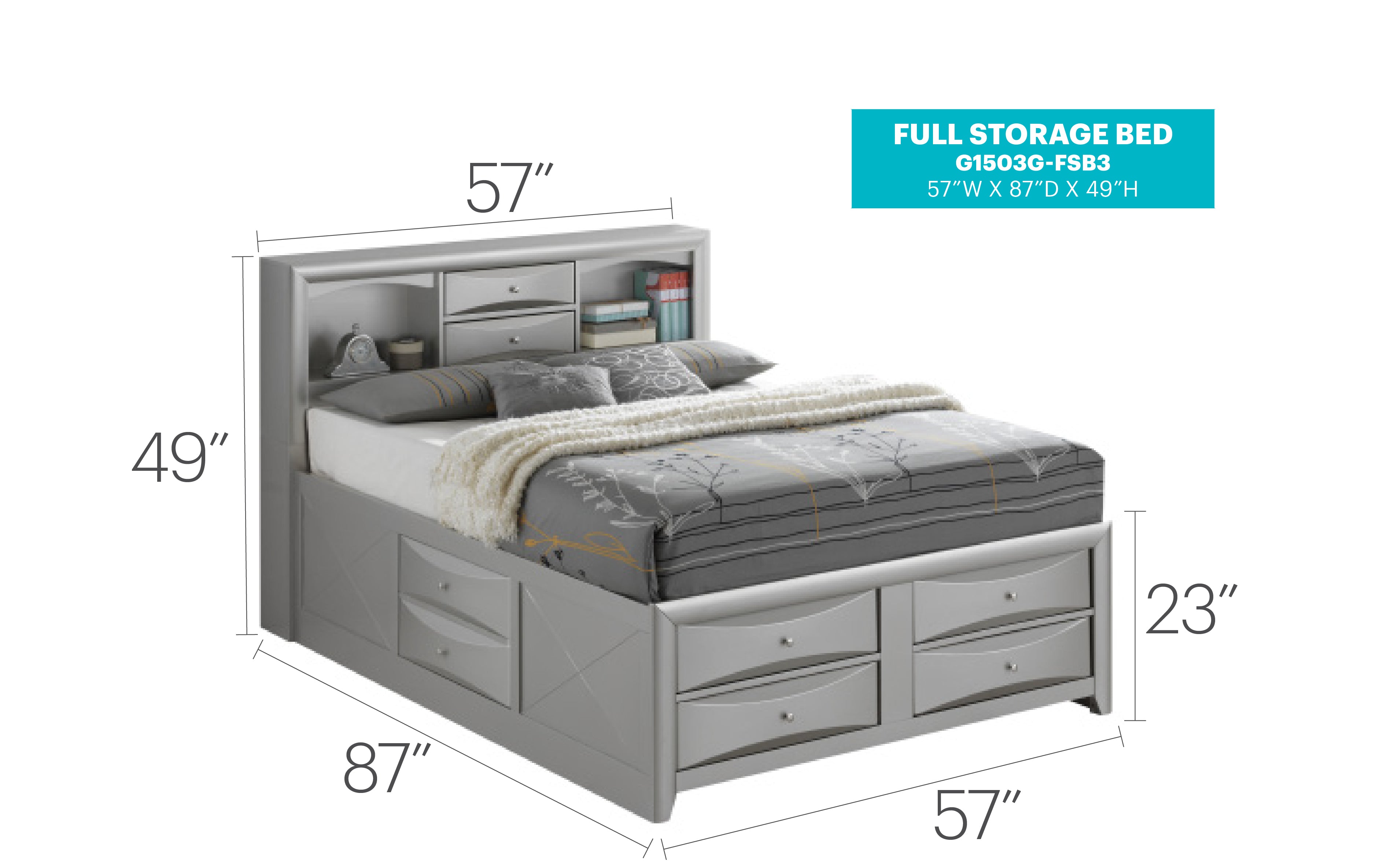 Stylish Full Bed With Hidden Storage