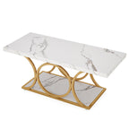 47.24-inch Modern Rectangle Coffee Table in White & Gold