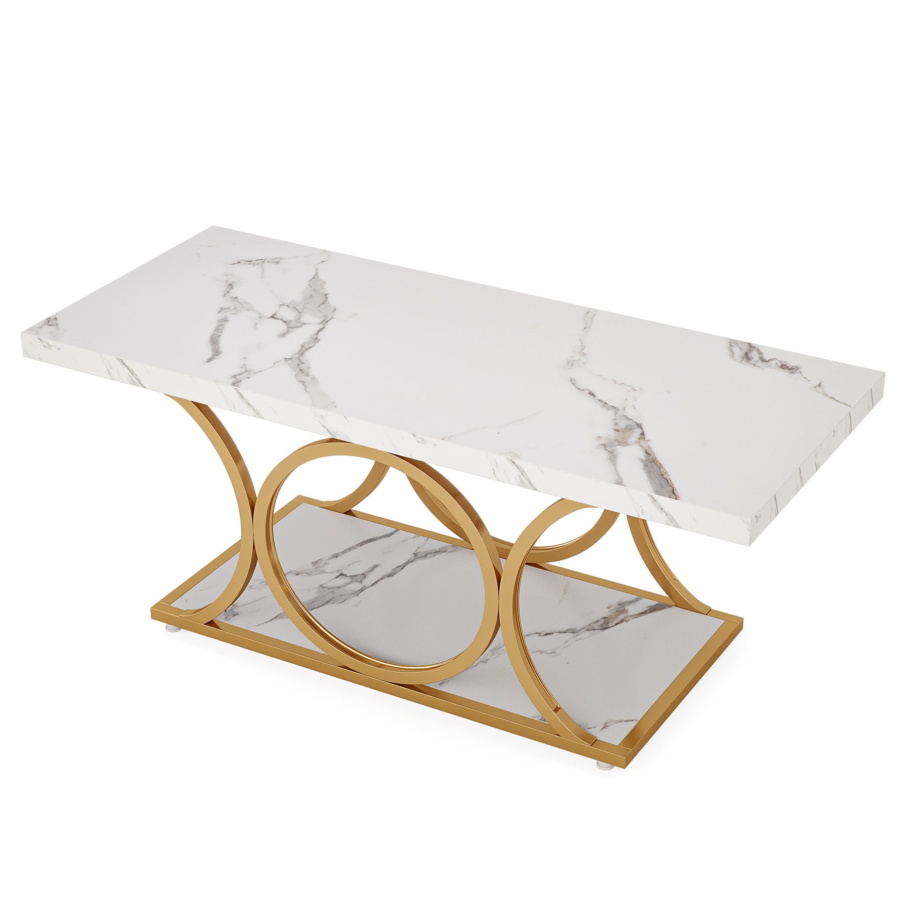 47.24-inch Modern Rectangle Coffee Table in White & Gold