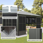 12x14FT Outdoor Sunroom, Galvanized Steel Hardtop Gazebo