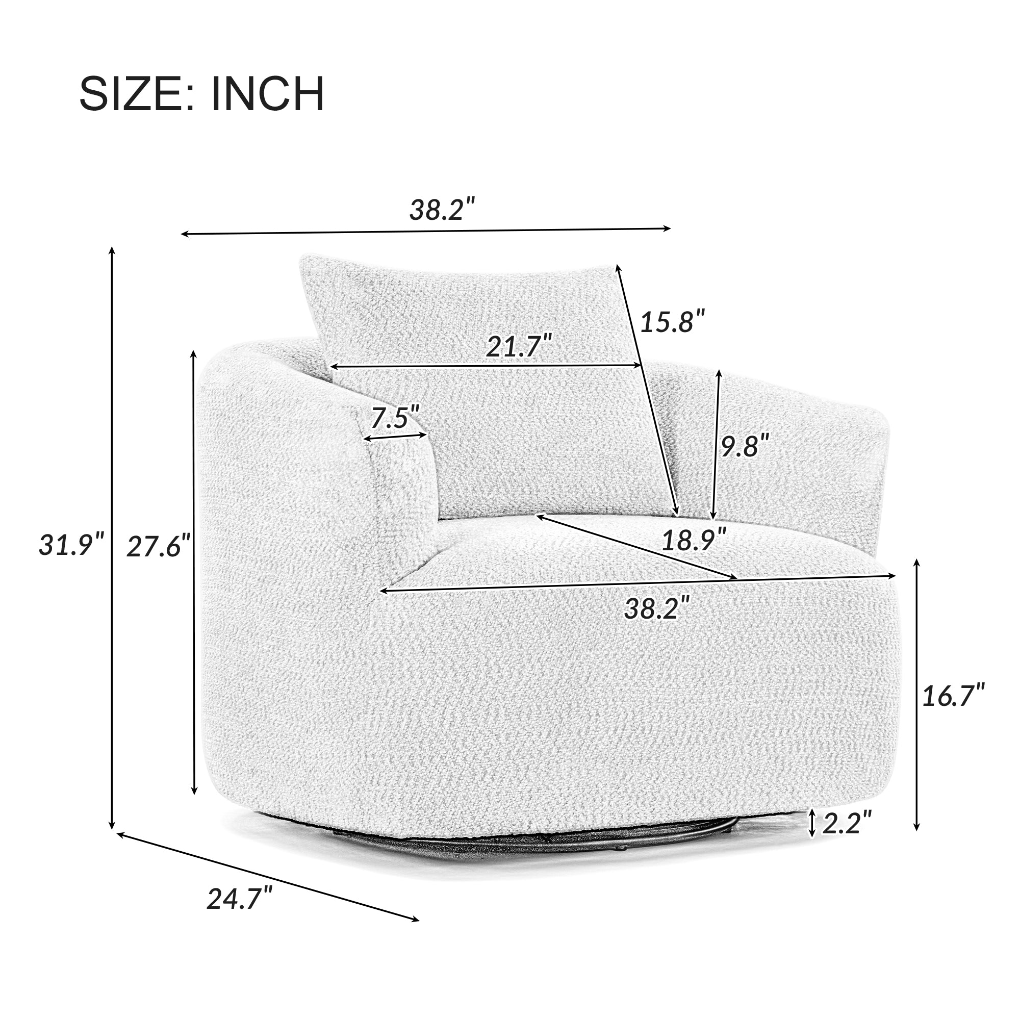 360° Swivel Chair, 38.2" Accent Chair