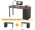 47" Computer Desk with 5 Drawers & Reversible Cabinet, Rustic
