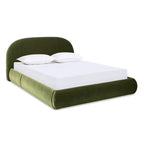 Archie Puffy Grounded Upholstered Platform Bed, Olive