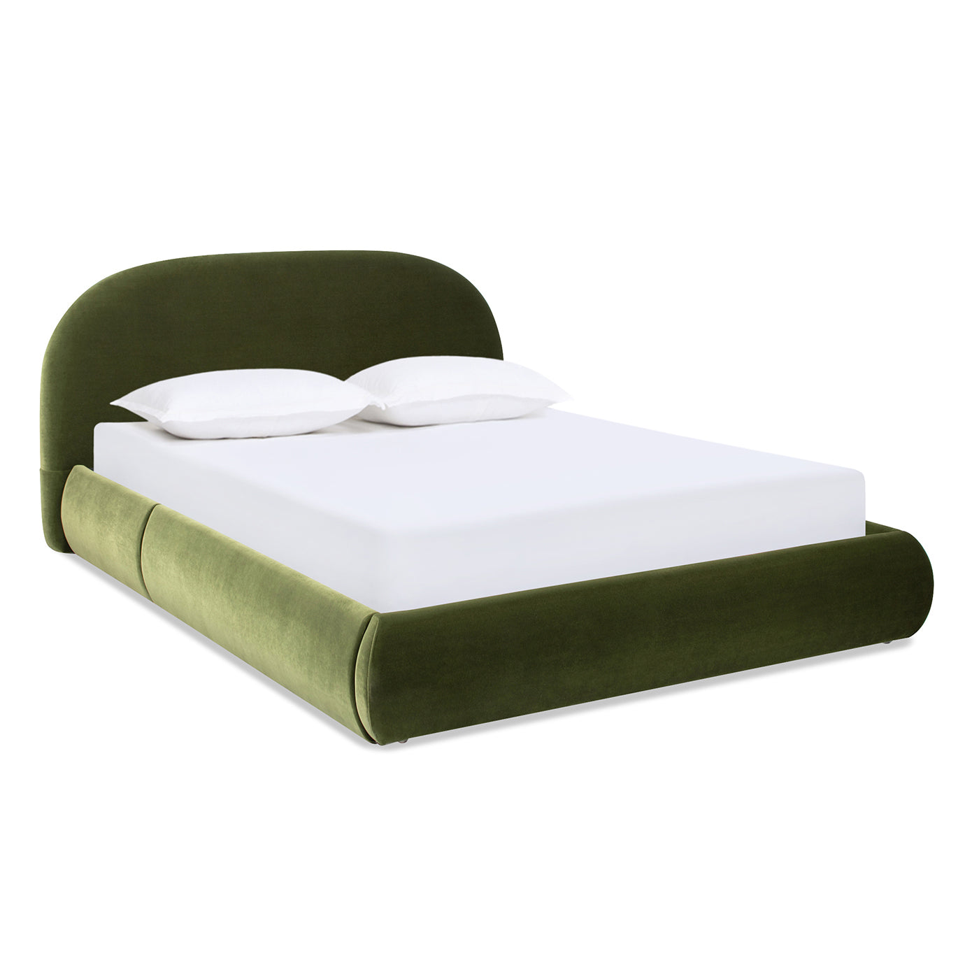 Archie Puffy Grounded Upholstered Platform Bed, Olive