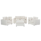 U-Style 4-Piece Sofa Set, 2 Accent Chairs + Loveseat + Movable Ottoman