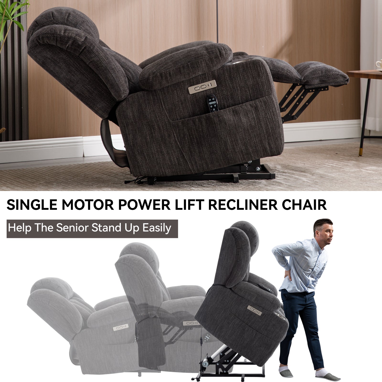 Up to 350 LBS Chenille Power Lift Recliner Chair