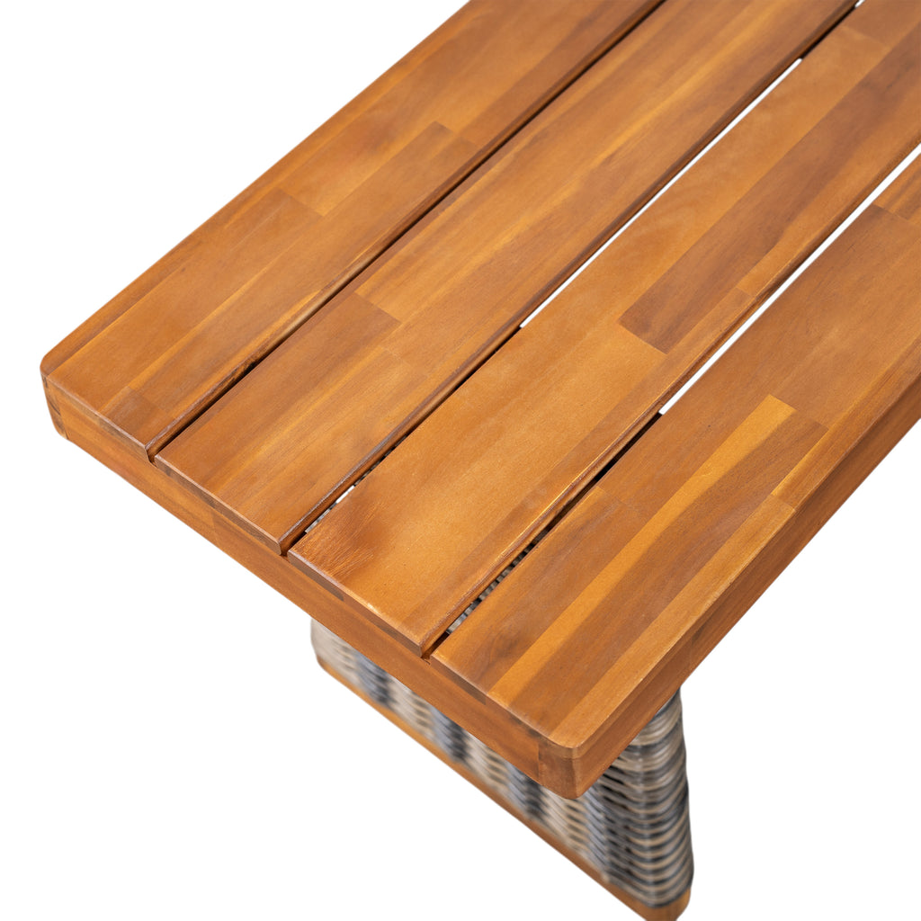 Outdoor Acacia Wood Bench Set of 2 - Teak Finish