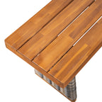 Outdoor Acacia Wood Bench Set of 2 - Teak Finish
