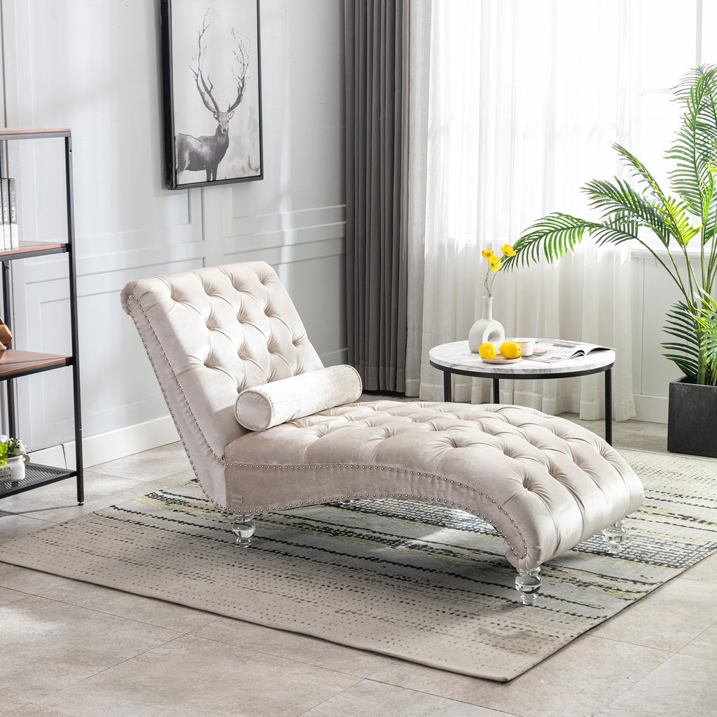 Velvet Chaise Lounge Indoor, Button-Tufted Upholstered Chaise Lounge Chair