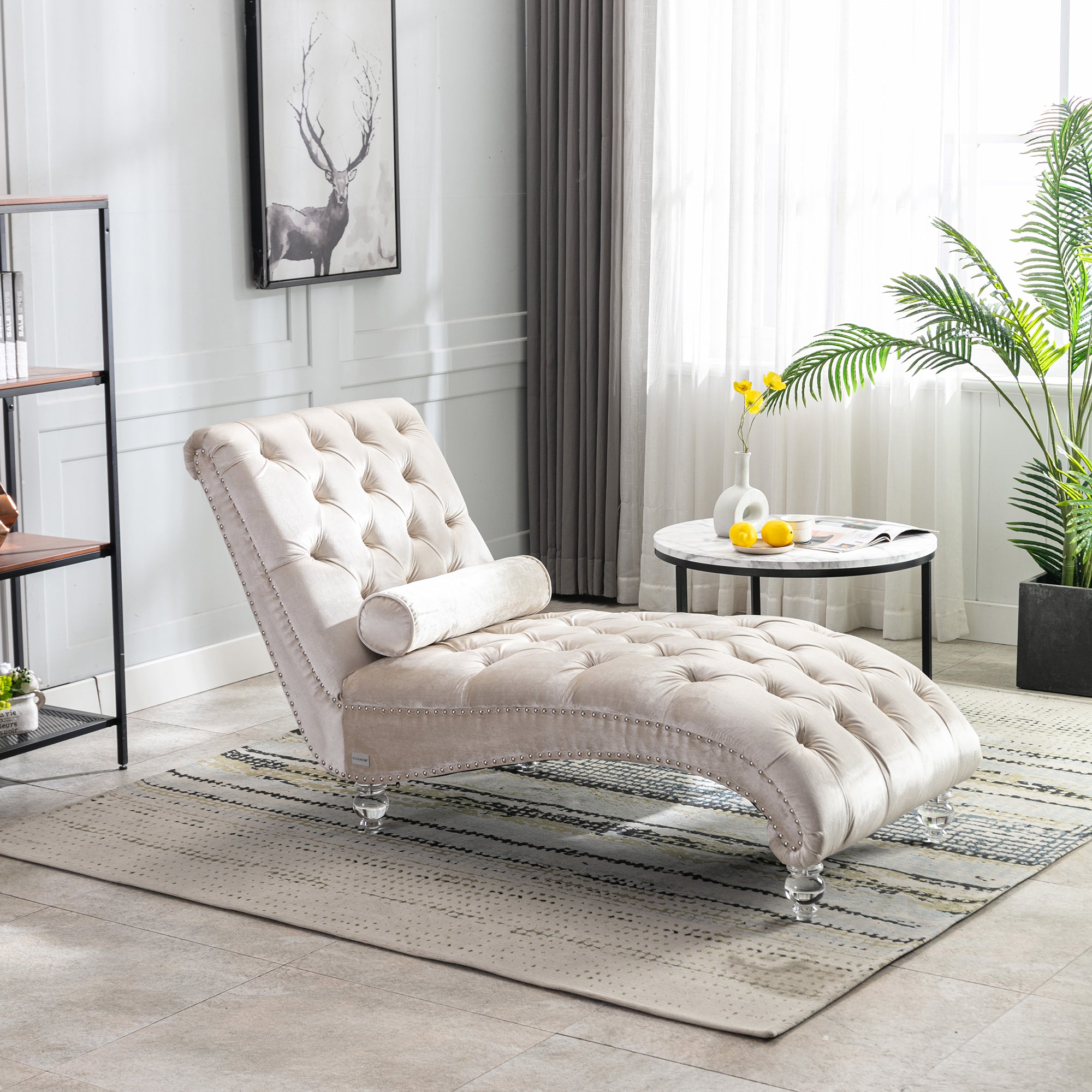 Velvet Chaise Lounge Indoor, Button-Tufted Upholstered Chaise Lounge Chair