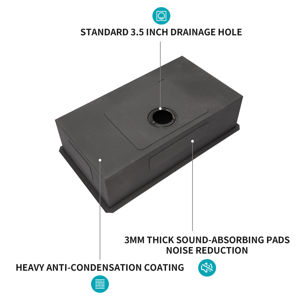 30 Inch Undermount Sink - Gunmetal Finish