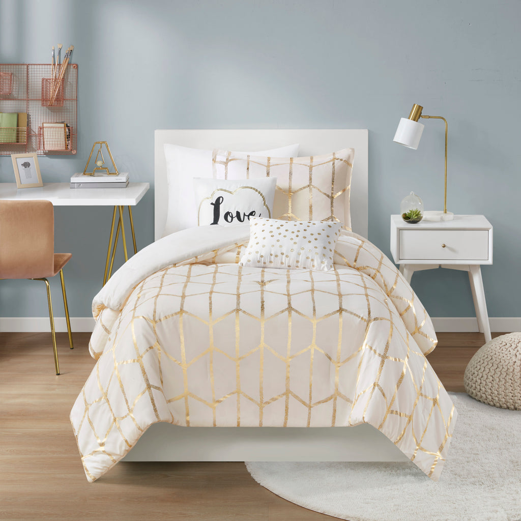 4-Piece Twin/Twin XL 100% Polyester Brushed Printed Comforter Set