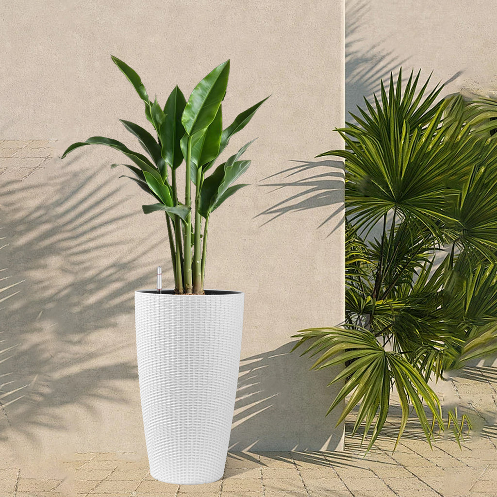 Set of 2 Faux Rattan Tall Planters - 22 inch