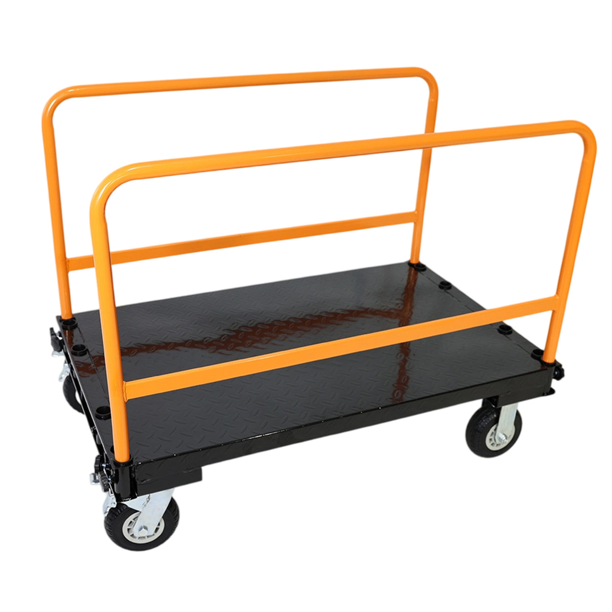Heavy Duty Steel Platform Cart with Adjustable Guardrails, Yellow and Black
