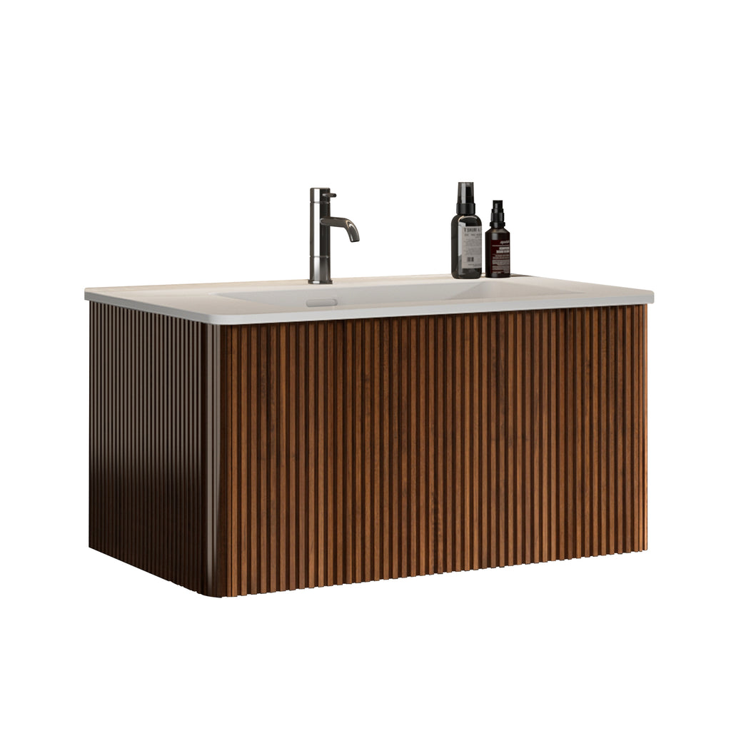 Etna 30" Striped Melamine Bathroom Vanity, White Walnut