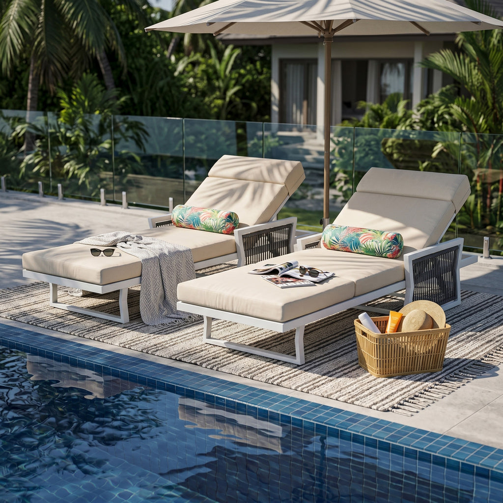 White Iron Outdoor Chaise Lounge