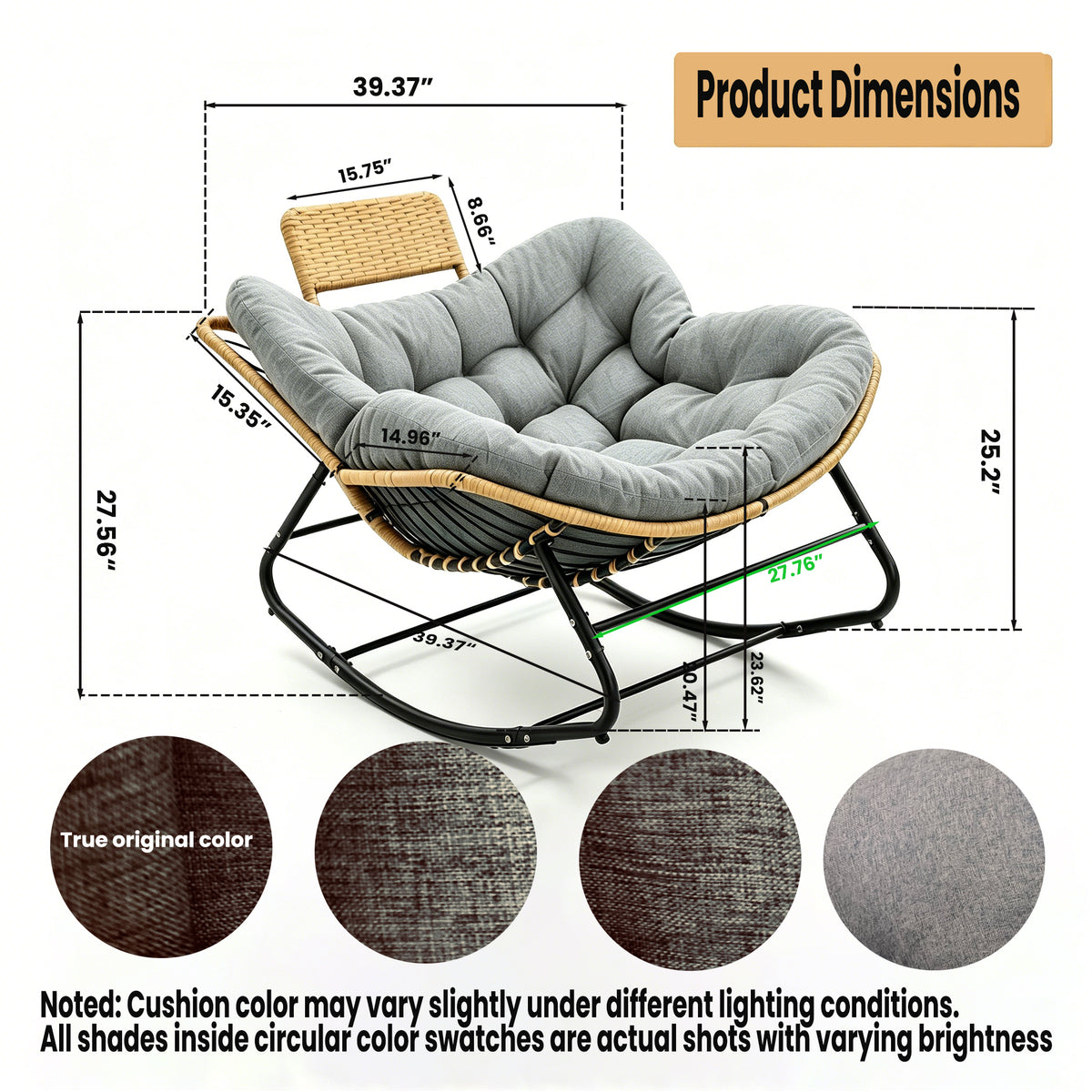 39.37" Papasan Rocking Chair - Outdoor Oversized Patio Egg Chair