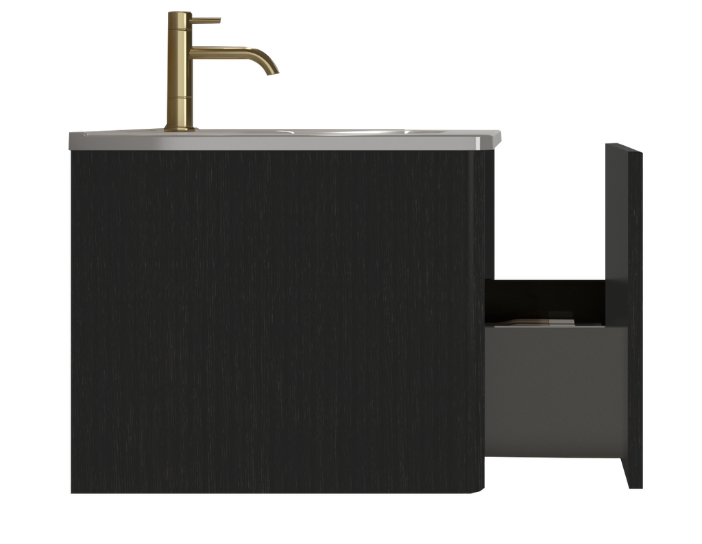 Etna 30-Inch Floating Bathroom Vanity, Black Melamine with White Ceramic Sink