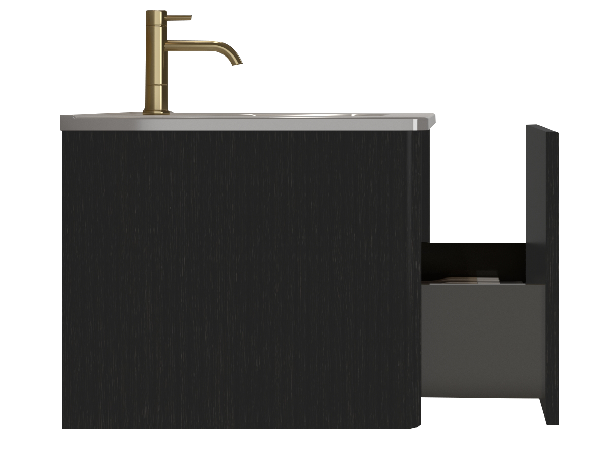 Etna 30-Inch Floating Bathroom Vanity, Black Melamine with White Ceramic Sink