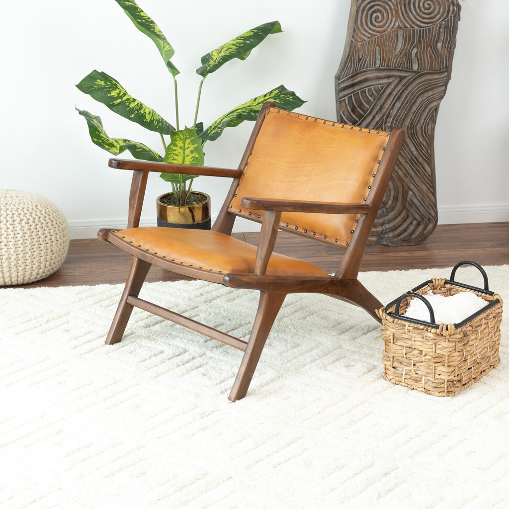 Daniel Mid-Century Modern Leather Arm Chair with Walnut-Finished Legs