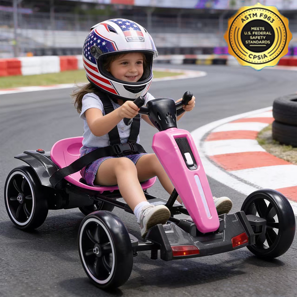 12V Electric Kids Pedal Go Kart - Magenta