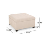 Upholstered Tufted Fabric Storage Ottoman, Wheat