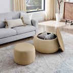 Round Storage Ottoman, Woven Rattan Fabric