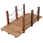 5 Ft Wooden Garden Bridge, Stained Wood Arc Footbridge