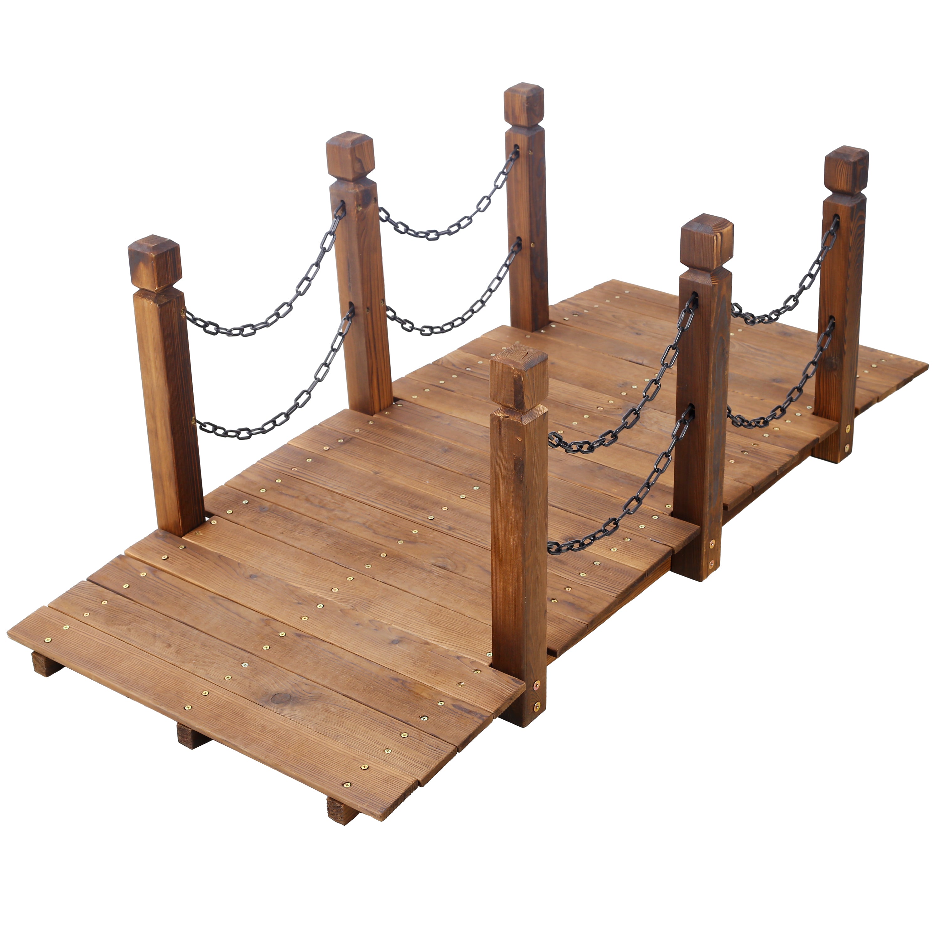 5 Ft Wooden Garden Bridge, Stained Wood Arc Footbridge
