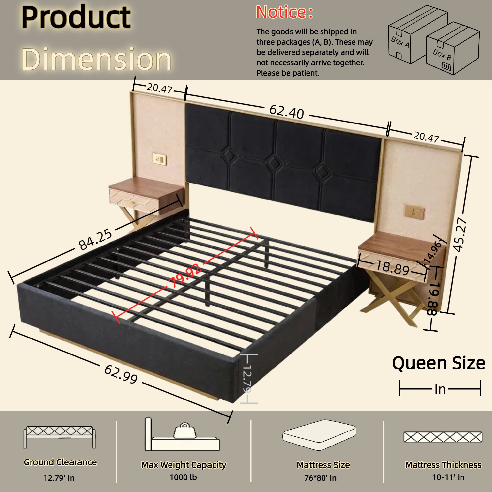Luxurious Queen Platform Bed Frame