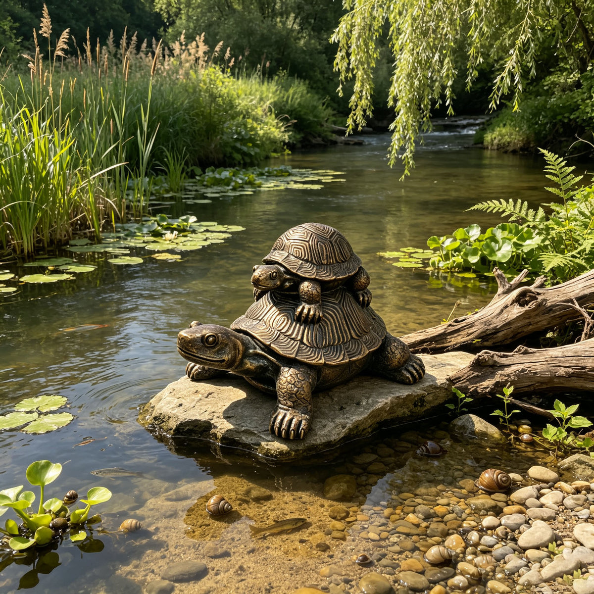 19'' Vintage Bronze Stacked Turtle Statue Resin Mother Baby Tortoise Sculpture Rustic Farmhouse Table Shelf Entryway Indoor Decor Weatherproof Garden Lawn Patio Figurine Gift for Nature Lover