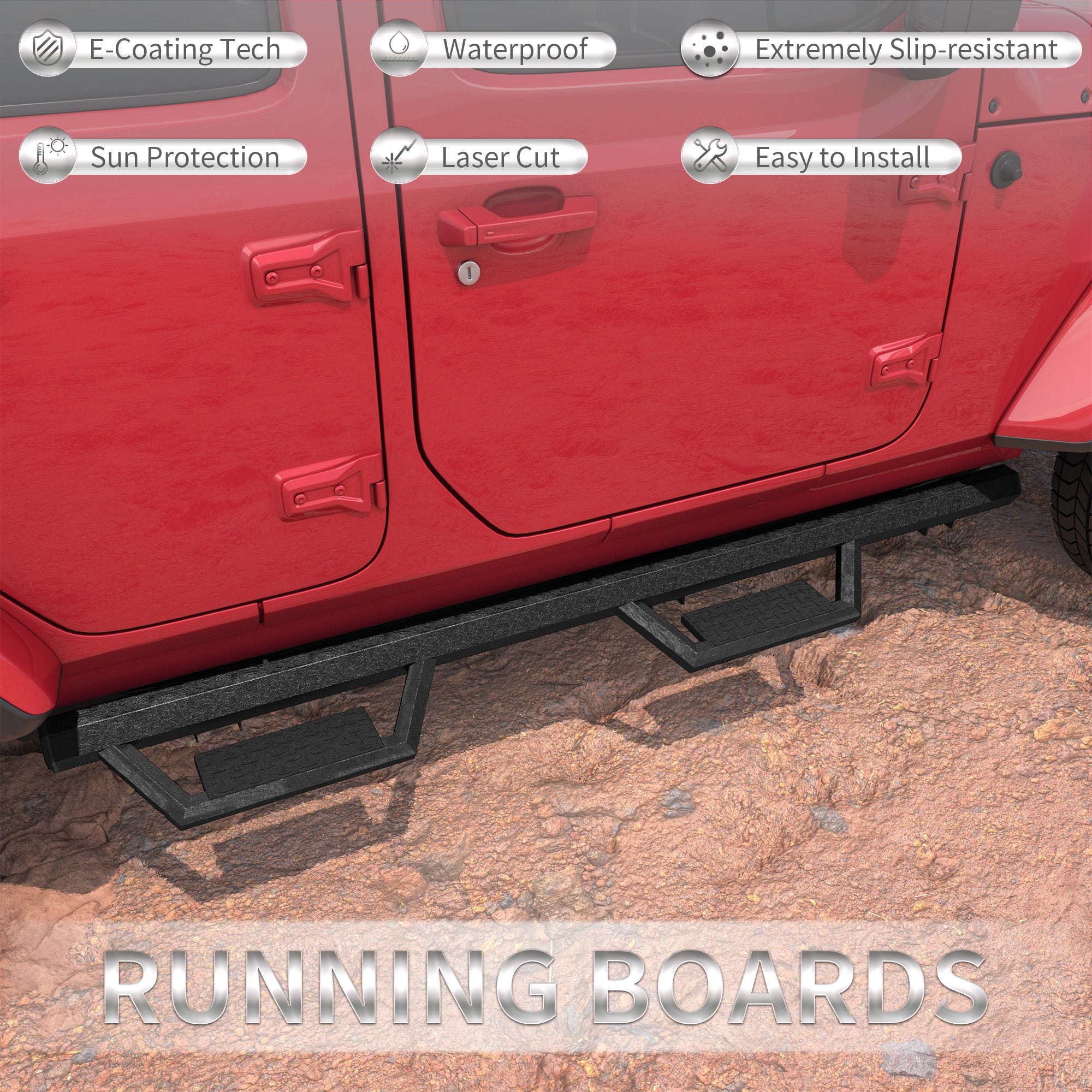 Two Stairs Running Boards Side Steps For Jeep Wrangler JK
