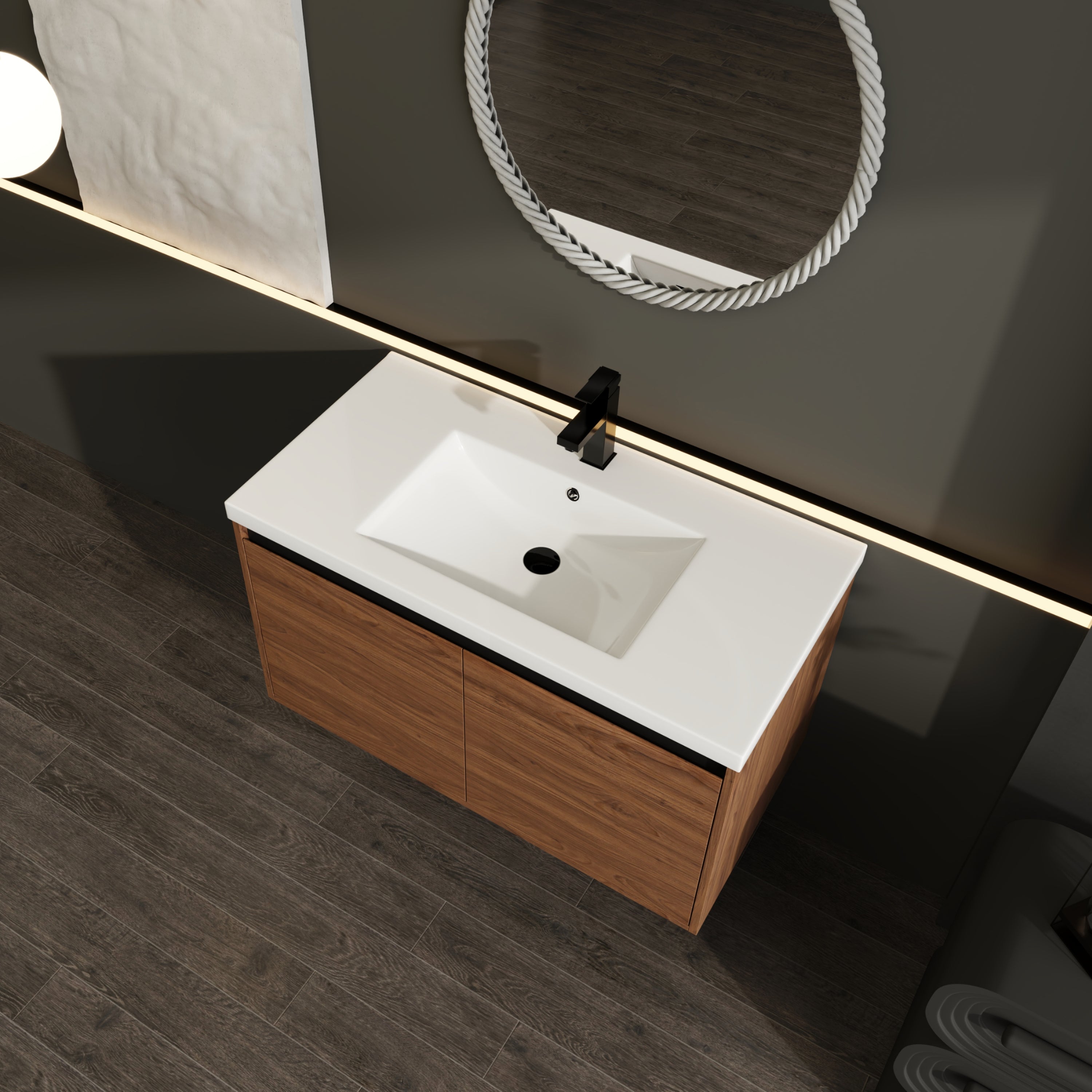 36" Wall Mounted Bathroom Vanity with Resin Basin