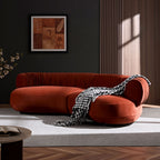 Modern Curved Sofa with Elegant Crescent Silhouette in Orange-Red