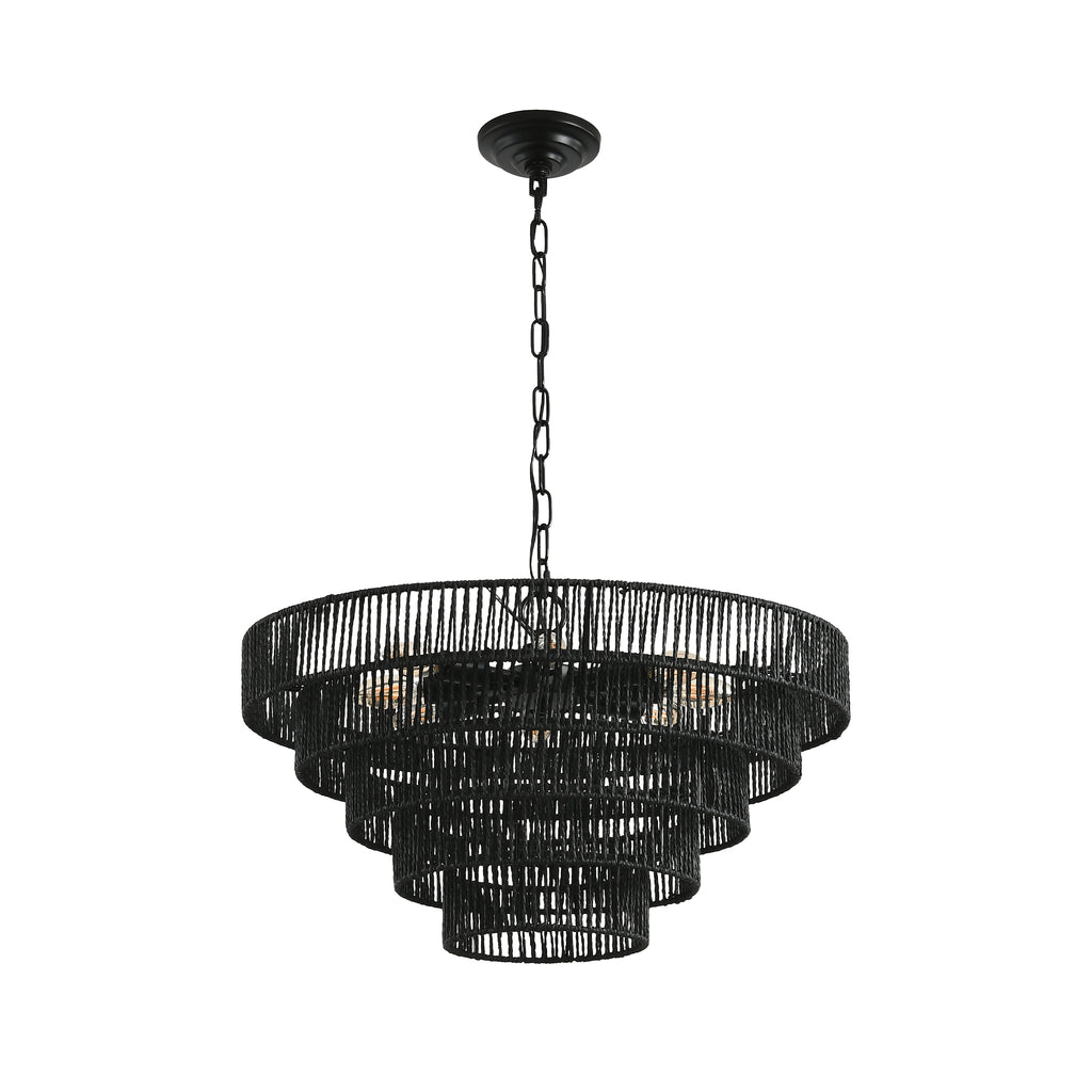 24" Rustic 5-Tier Black Pendant Light Chandelier