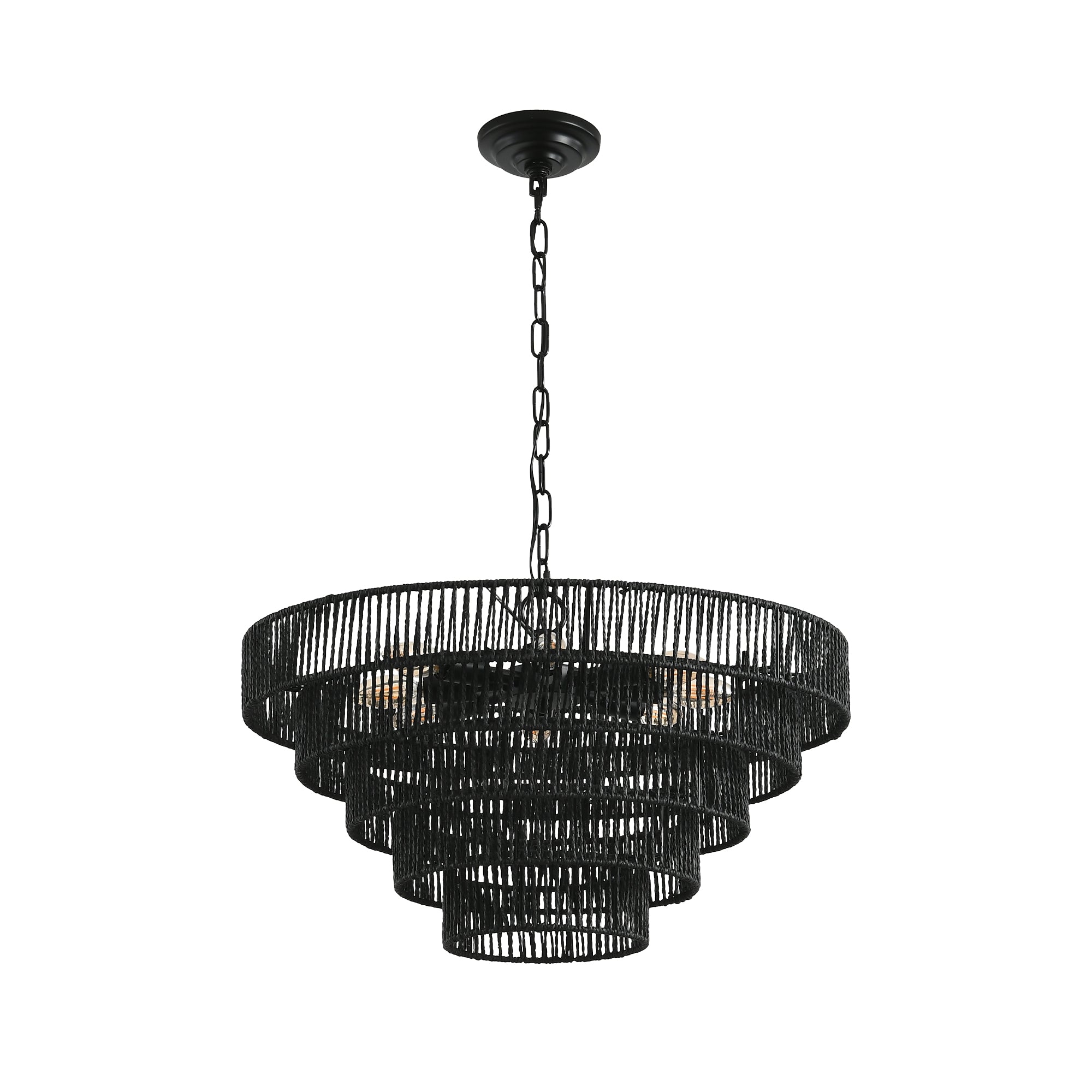 24" Rustic 5-Tier Black Pendant Light Chandelier