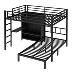 Full XL Over Twin Metal Bunk Bed with Folding Desk and LED Closet