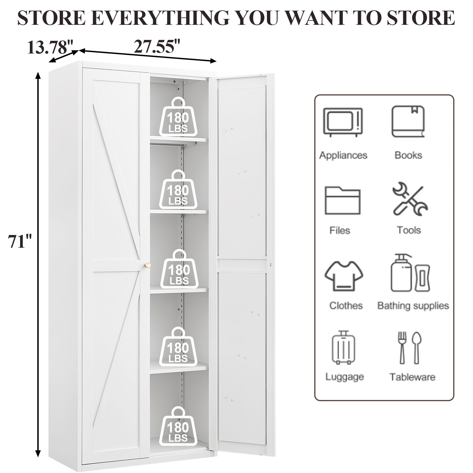 Metal Adjustable 2 Doors Storage Cabinet