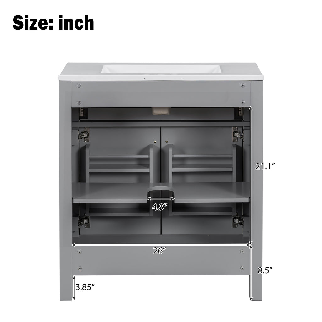 30" Bathroom Vanity with Ceramic Sink, Modern