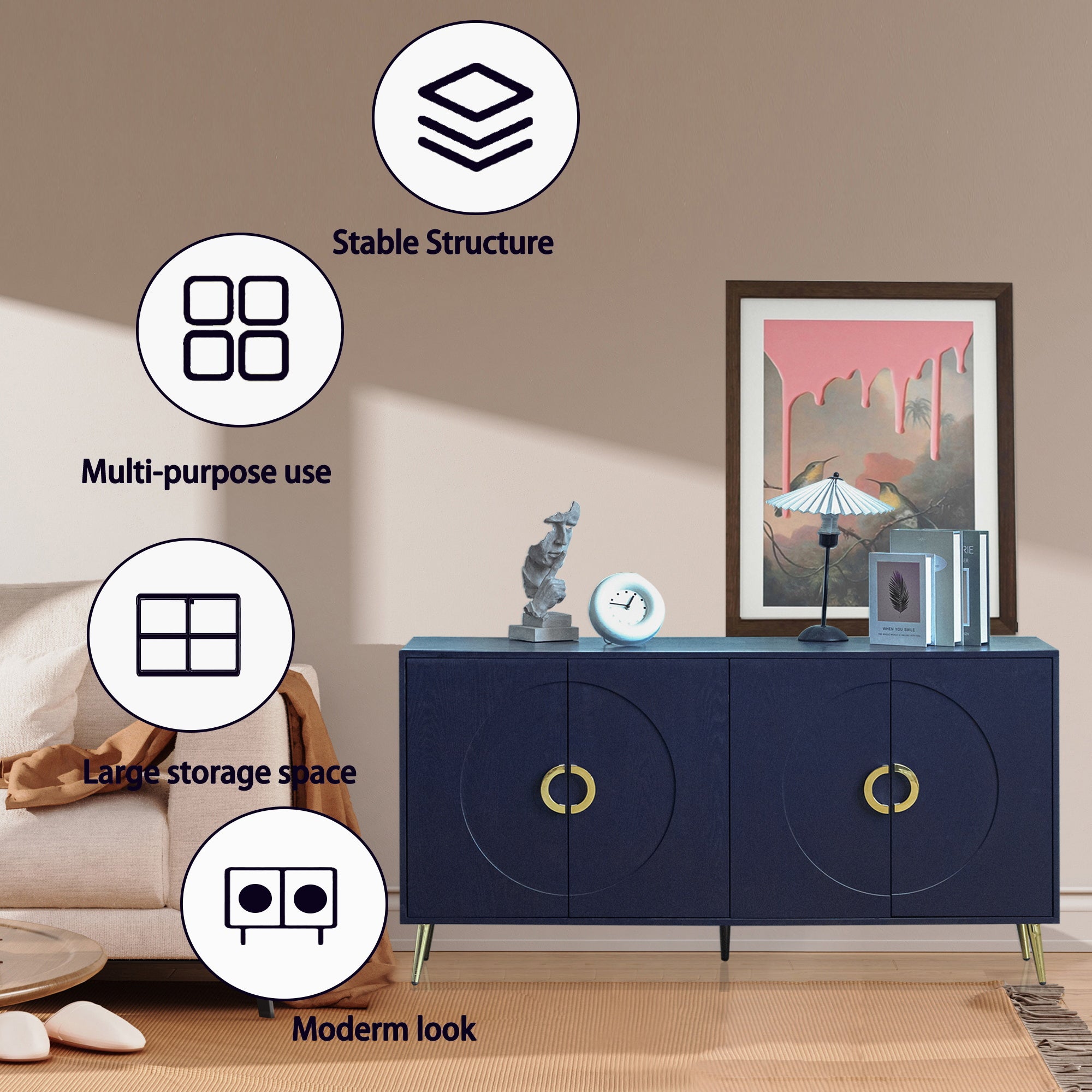 Modern Lacquered 4 Door Wooden Cabinet Sideboard