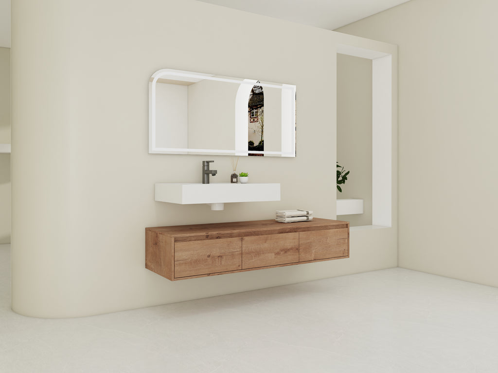 60 Inch Wall-Mounted Bathroom Vanity with Resin Sink