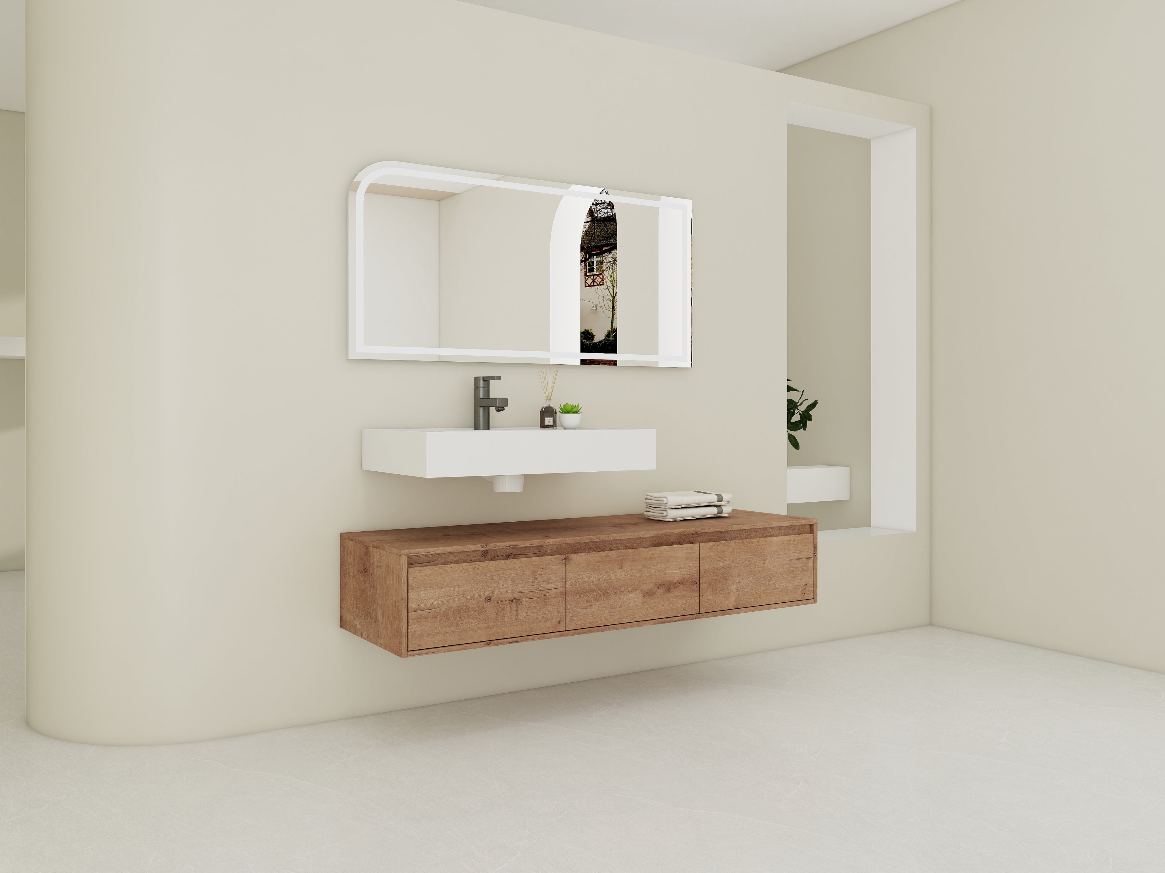 60 Inch Wall-Mounted Bathroom Vanity with Resin Sink
