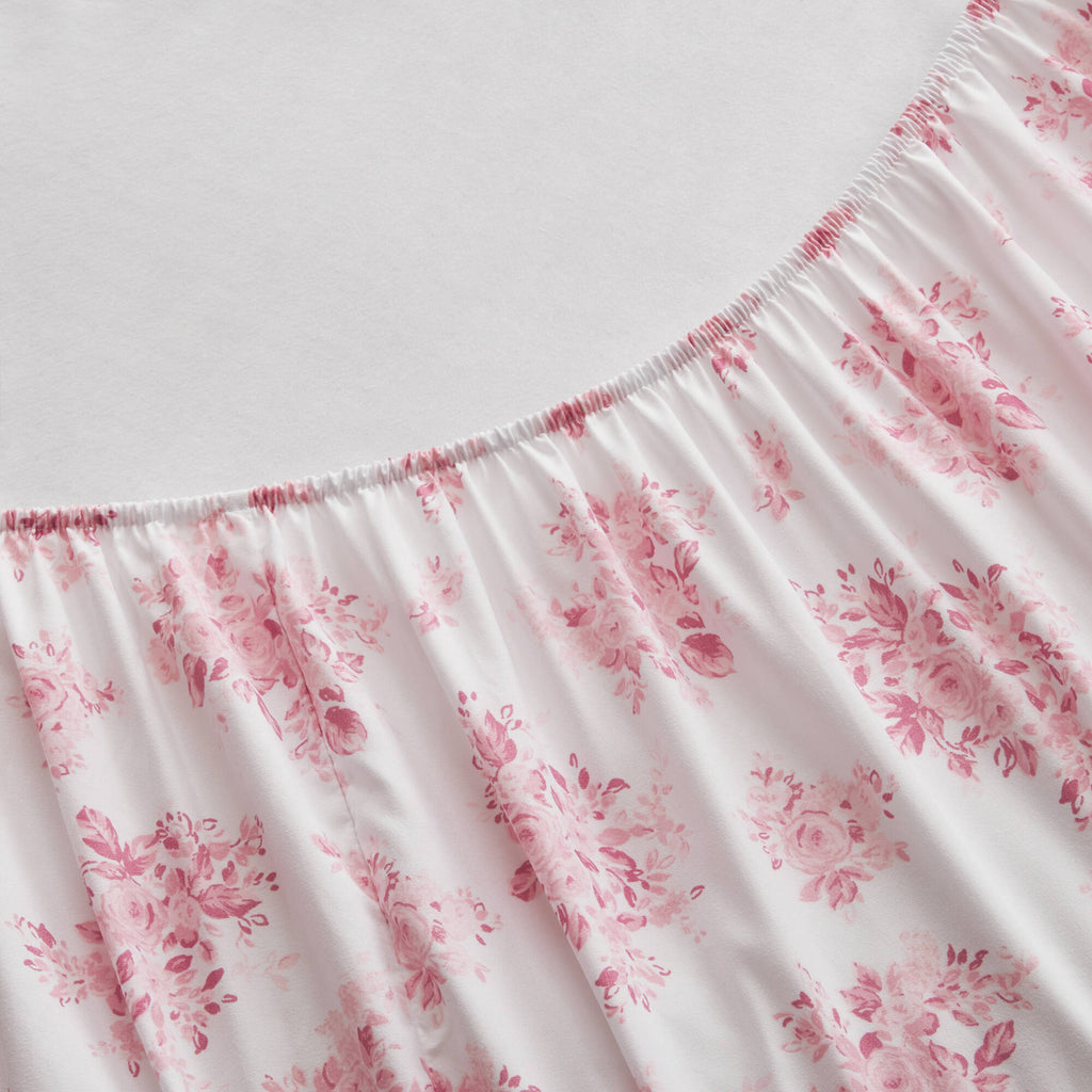 4-Piece Full Microfiber Sheet Set, Pink Floral, Ruffled Hem