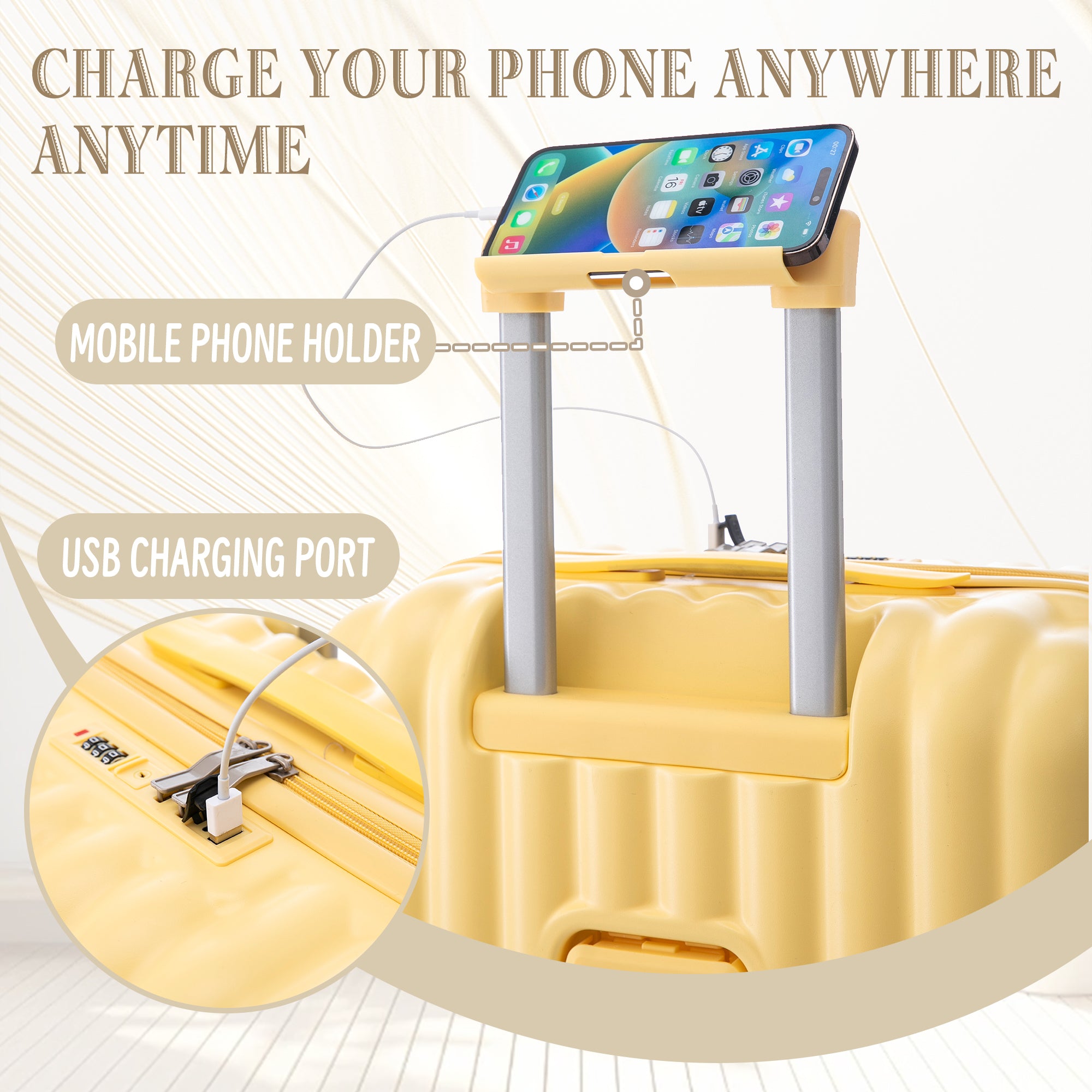 3-Piece ABS Spinner Wheel Luggage Set in Yellow