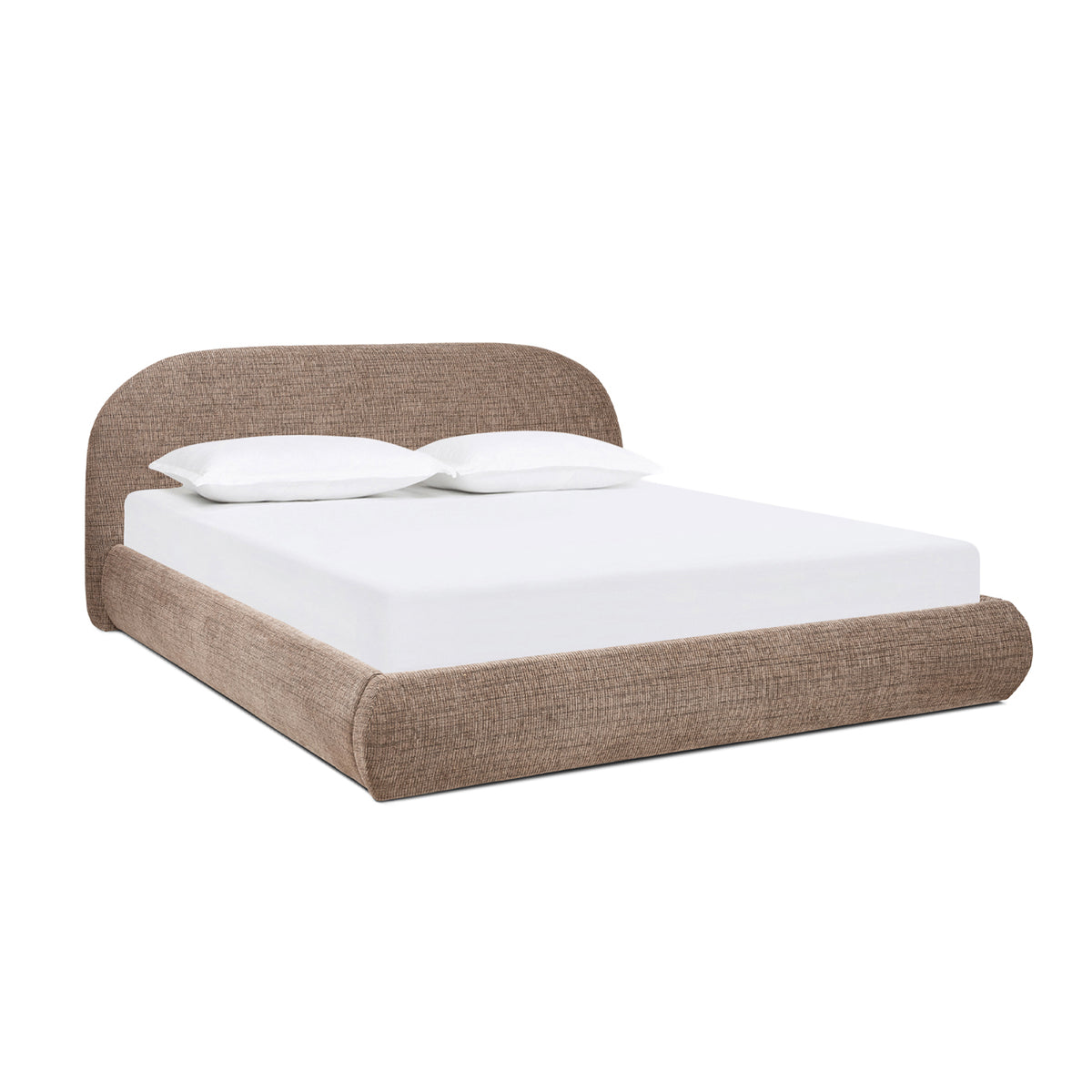 Archie Puffy Grounded Upholstered Platform Bed, King, Taupe