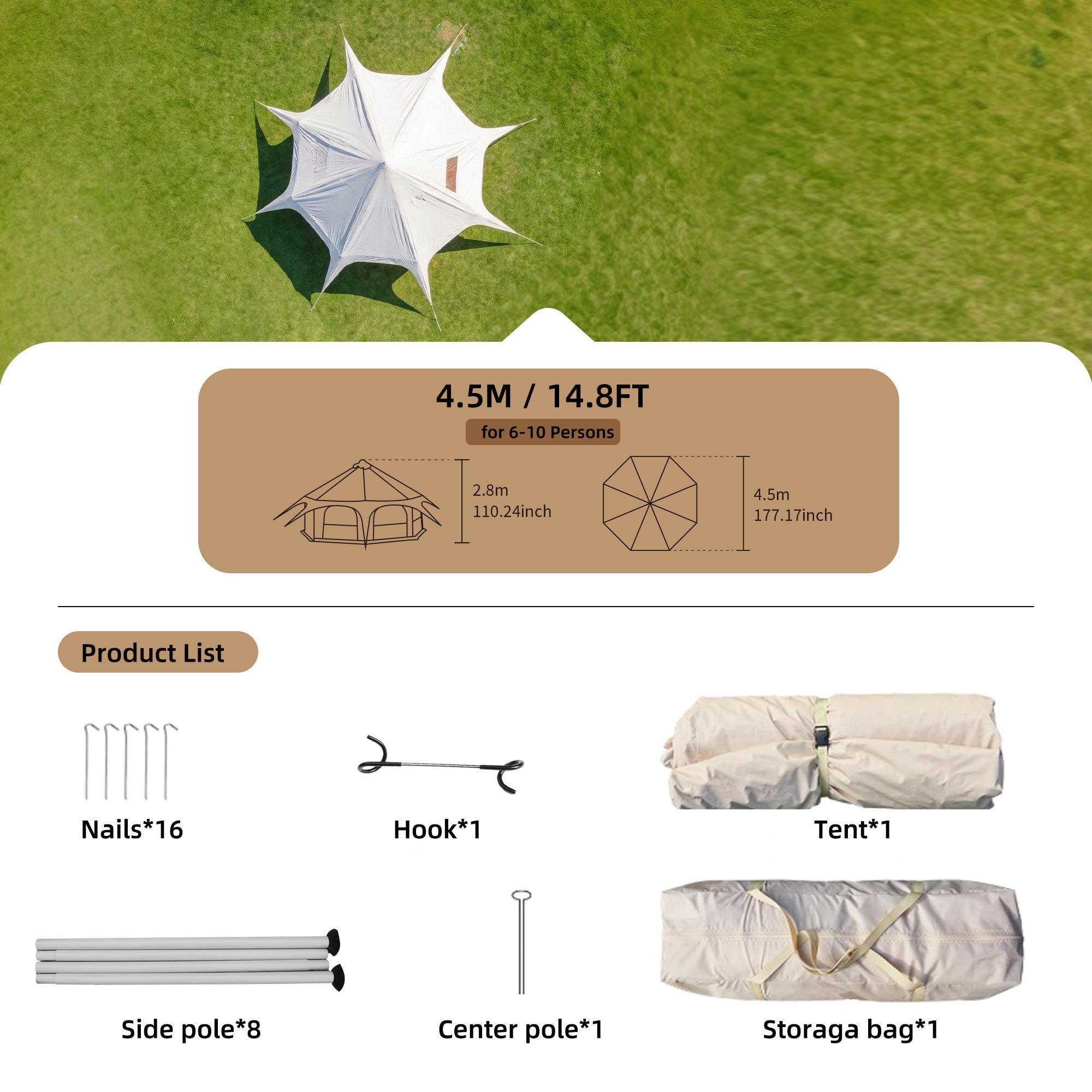 600D Oxford Bell Tent 14.8ft x 9.2ft with Stove Jack