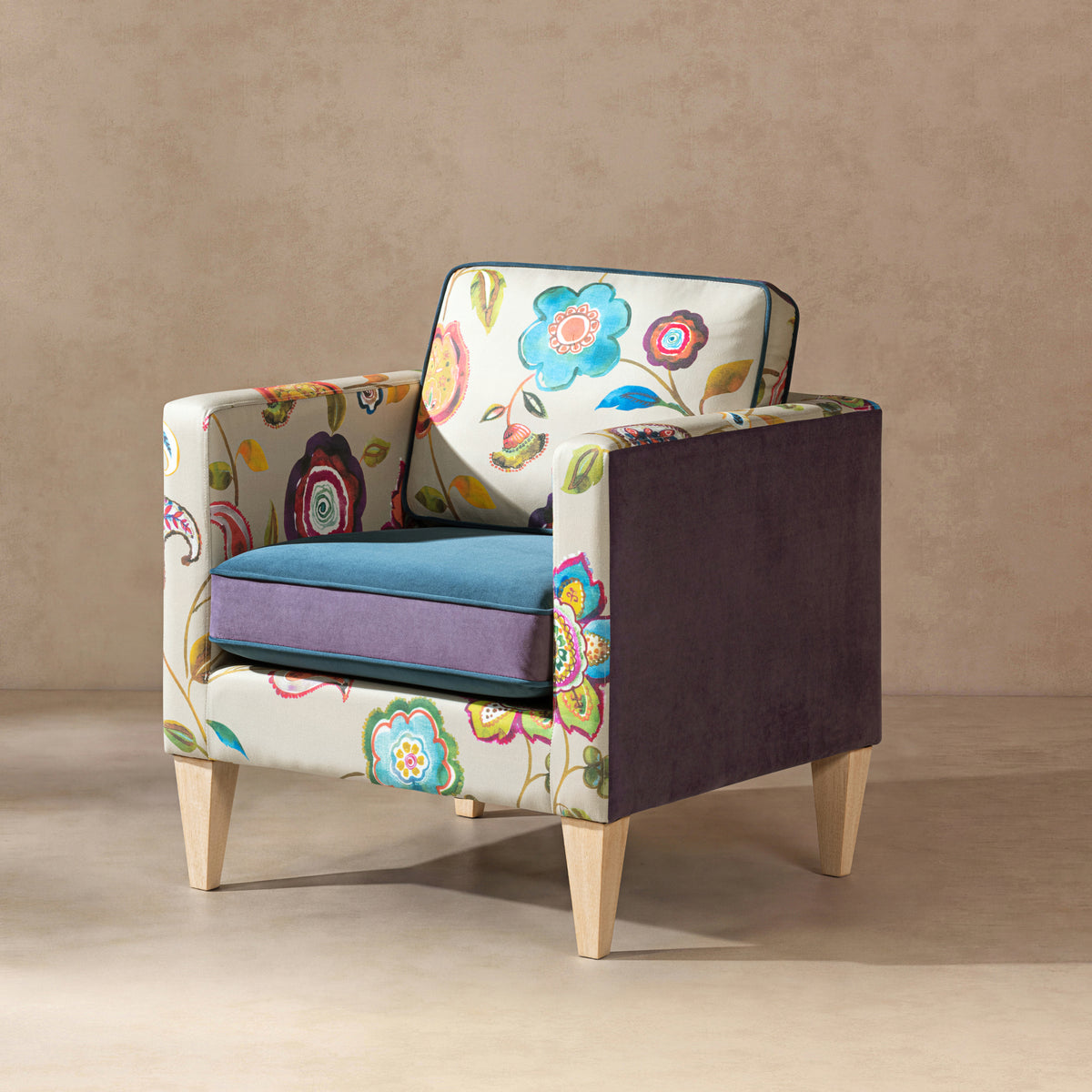 Mamba 28-Inch Patchwork Accent Chair, Teal and Purple Velvet
