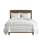 3 Piece Seersucker Quilt Set Taupe/Blue Full/Queen